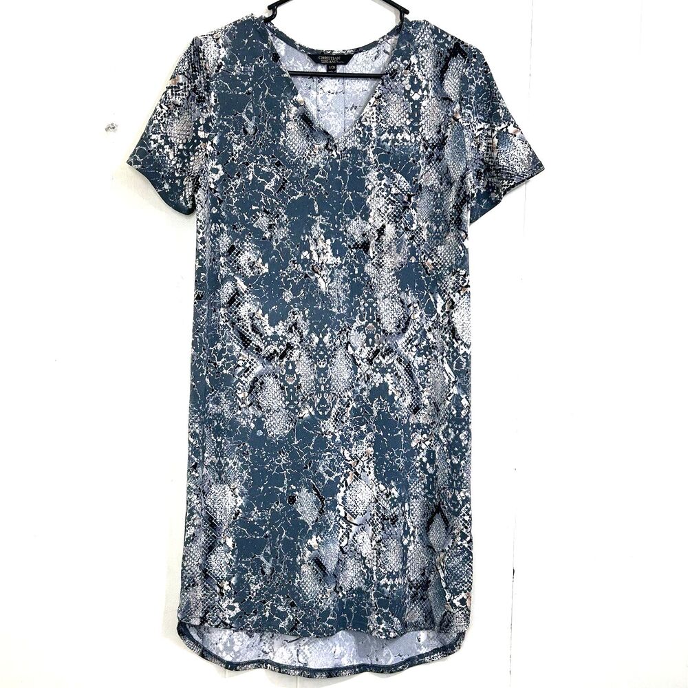 Christian Siriano NY Snake Print Shirt Dress Size S Gray Hi-Low Dress V-Neckline